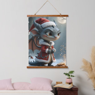 Moonlit Cookie Bandit – The Grey Christmas Dragon. Hanging Tapestry