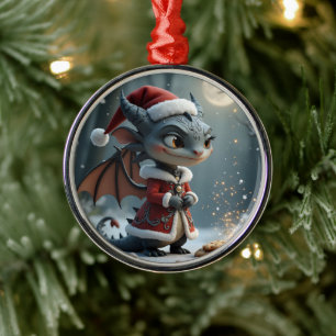 Moonlit Cookie Bandit – The Grey Christmas Dragon. Metal Ornament