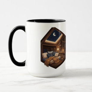 Moonlit Cosy Cabin Reading Nook Illustration Mug