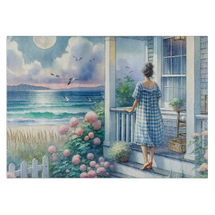 Moonlit Cottage Porch by the Sea Cutting Board