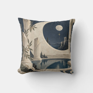 Moonlit Crescent Garden Broken Column Cushion