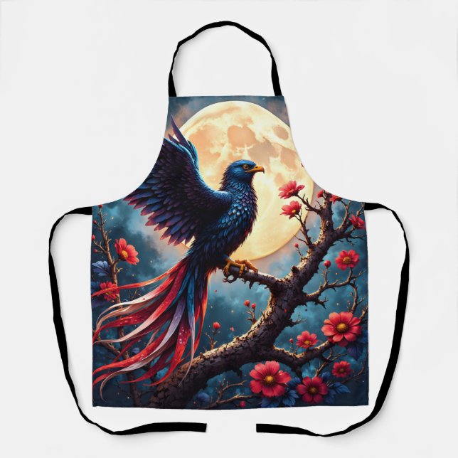 Moonlit Crimsonwing – Mystical Fantasy Bird. Apron (Front)