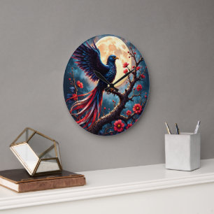 Moonlit Crimsonwing – Mystical Fantasy Bird. Large Clock