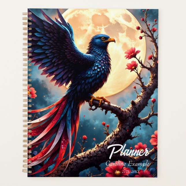 Moonlit Crimsonwing – Mystical Fantasy Bird. Planner (Front)