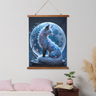 Moonlit Crystal Fox – Guardian of Silent Dreams. Hanging Tapestry