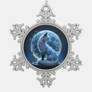Moonlit Crystal Fox – Guardian of Silent Dreams.  Snowflake Pewter Christmas Ornament
