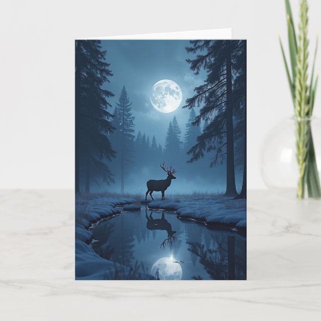Moonlit Deer Christmas Card (Front)