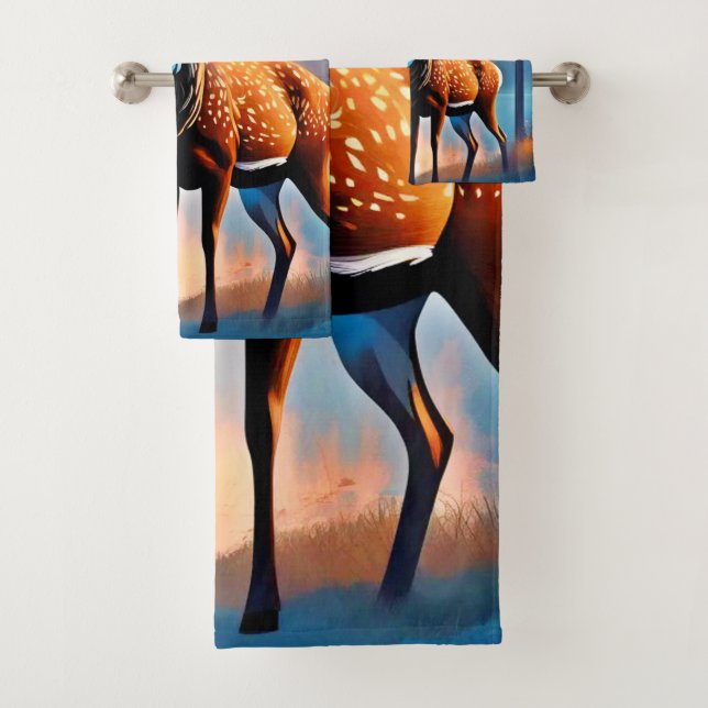 Moonlit Deer Stance Bath Towel Set (Insitu)