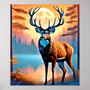 Moonlit Deer Stance Poster