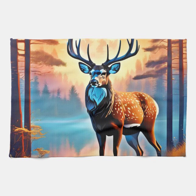 Moonlit Deer Stance Tea Towel (Horizontal)