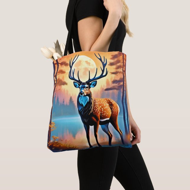 Moonlit Deer Stance Tote Bag (Close Up)