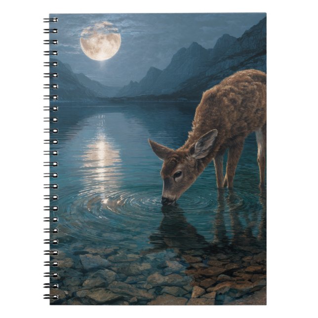 Moonlit Deer Tranquil Lake Notebook (Front)