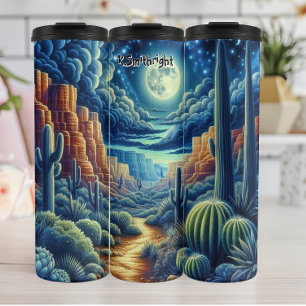 Moonlit Desert Path Thermal Tumbler