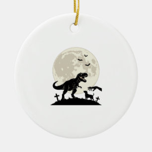 Moonlit Dinosaur Dog Graveyard Silhouette Shirt_1 Ceramic Ornament