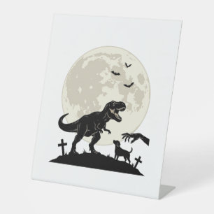 Moonlit Dinosaur Dog Graveyard Silhouette Shirt_1 Pedestal Sign