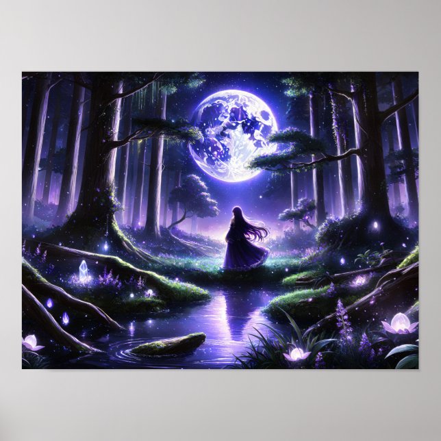 Moonlit Dream in Enchanted Woods Poster (Front)