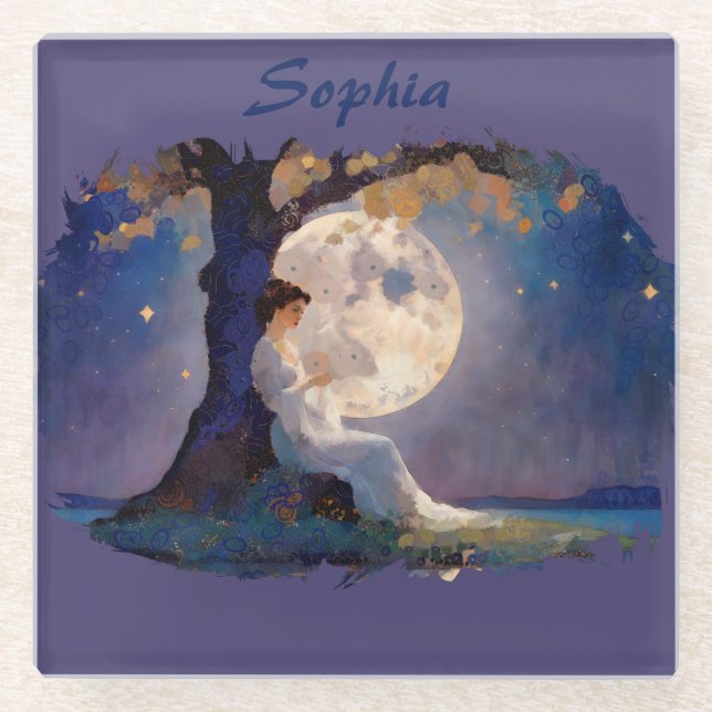 Moonlit Dreamer - Serene Night Sky Glass Coaster (Front)