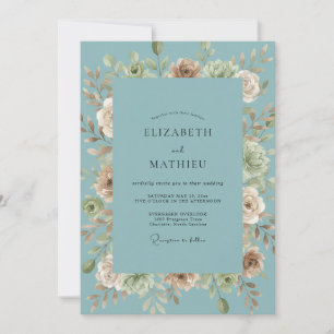 Moonlit Dusty Aqua Wildflower Wedding Invitation