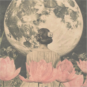 Moonlit Elegance - Back View of Woman with Moon