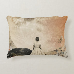 Moonlit Elegance - Back View of Woman with Moon 2 Decorative Cushion