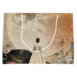 Moonlit Elegance - Back View of Woman with Moon 2 Large Gift Bag