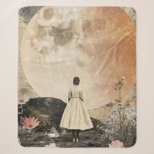 Moonlit Elegance - Back View of Woman with Moon 2 Sherpa Blanket