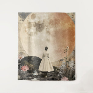 Moonlit Elegance - Back View of Woman with Moon 2 Tapestry