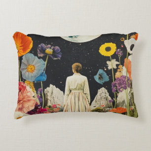 Moonlit Elegance - Back View of Woman with Moon 3 Decorative Cushion