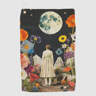 Moonlit Elegance - Back View of Woman with Moon 3 Golf Towel