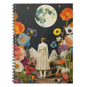 Moonlit Elegance - Back View of Woman with Moon 3 Notebook