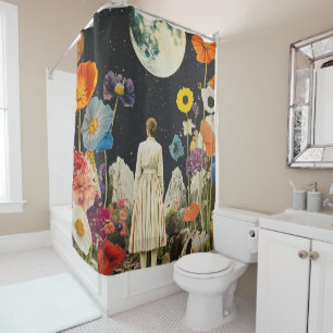 Moonlit Elegance - Back View of Woman with Moon 3 Shower Curtain