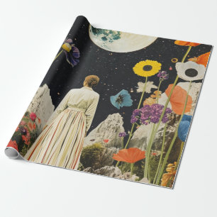 Moonlit Elegance - Back View of Woman with Moon 3 Wrapping Paper
