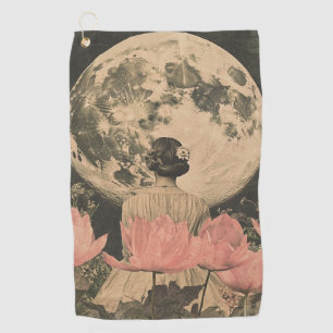 Moonlit Elegance - Back View of Woman with Moon Golf Towel