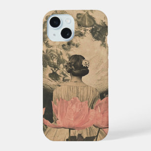 Moonlit Elegance - Back View of Woman with Moon iPhone 15 Case