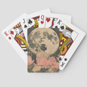Moonlit Elegance - Back View of Woman with Moon Playing Cards