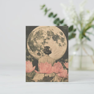 Moonlit Elegance - Back View of Woman with Moon Postcard
