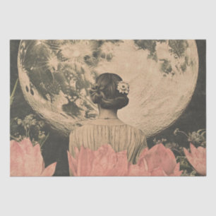 Moonlit Elegance - Back View of Woman with Moon Tissue Paper