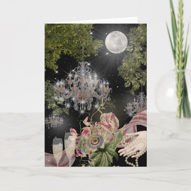 Moonlit Elegance in a Garden Folded Greeting Card (Front)