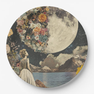 Moonlit Elegance - Woman with Moon (2) Paper Plate