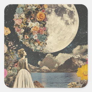 Moonlit Elegance - Woman with Moon (2) Square Sticker