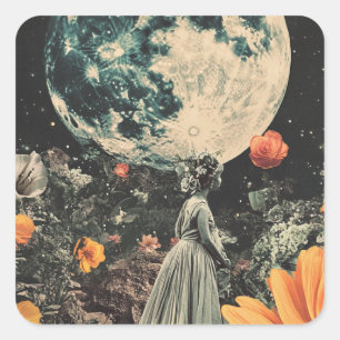 Moonlit Elegance - Woman with Moon (3) Square Sticker
