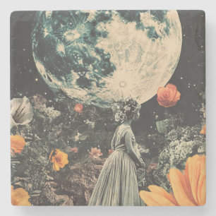 Moonlit Elegance - Woman with Moon (3) Stone Coaster