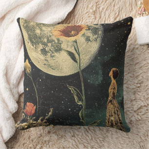 Moonlit Elegance - Woman with Moon Cushion