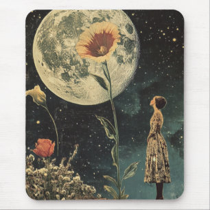 Moonlit Elegance - Woman with Moon Mouse Pad