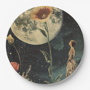 Moonlit Elegance - Woman with Moon Paper Plate