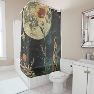 Moonlit Elegance - Woman with Moon Shower Curtain