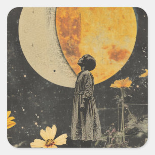 Moonlit Elegance - Woman with Moon Square Sticker