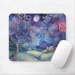Moonlit Enchanted Forest Nightscape Mouse Pad