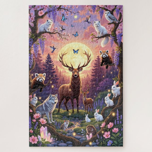 Moonlit Enchanted Forest Puzzle – Stag, Wolves, Bu (Vertical)