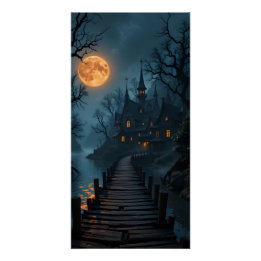 Moonlit Enchanted Village Poster